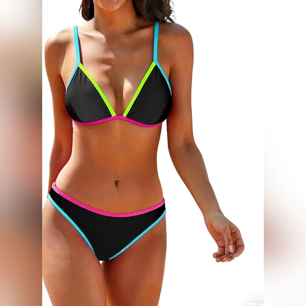 Chic Black Bikini with Neon Accents